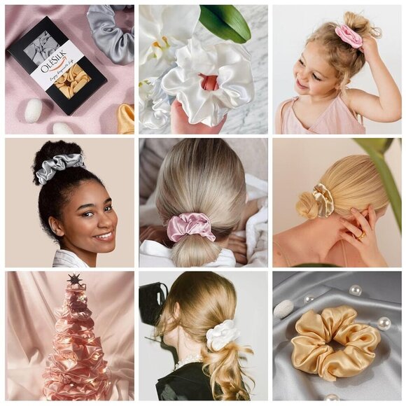 Silk Hair Scrunchies 3-Pack for Frizz Breakage Softness Gentle Hair Ties main image 7